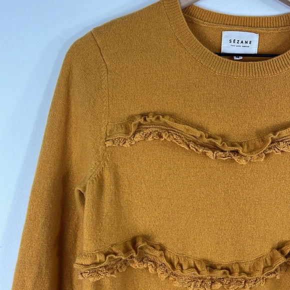 Sezane Andreas Yellow Wool Cashmere Ruffle Pullover Sweater Womens Size M - Picture 4 of 8